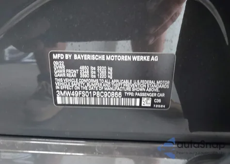 2023 BMW 3 Series M340I из США, поврежденный, VIN 3MW49FS01P8C90866